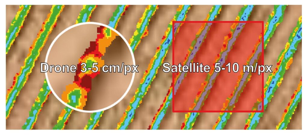 confronto visione da satellite e drone